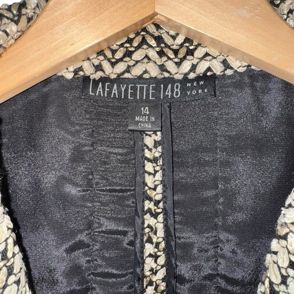 LAFAYETTE 148 Textured Tweed Blazer Suit Jacket | Tan Black Cream | 14 - Picture 5 of 5
